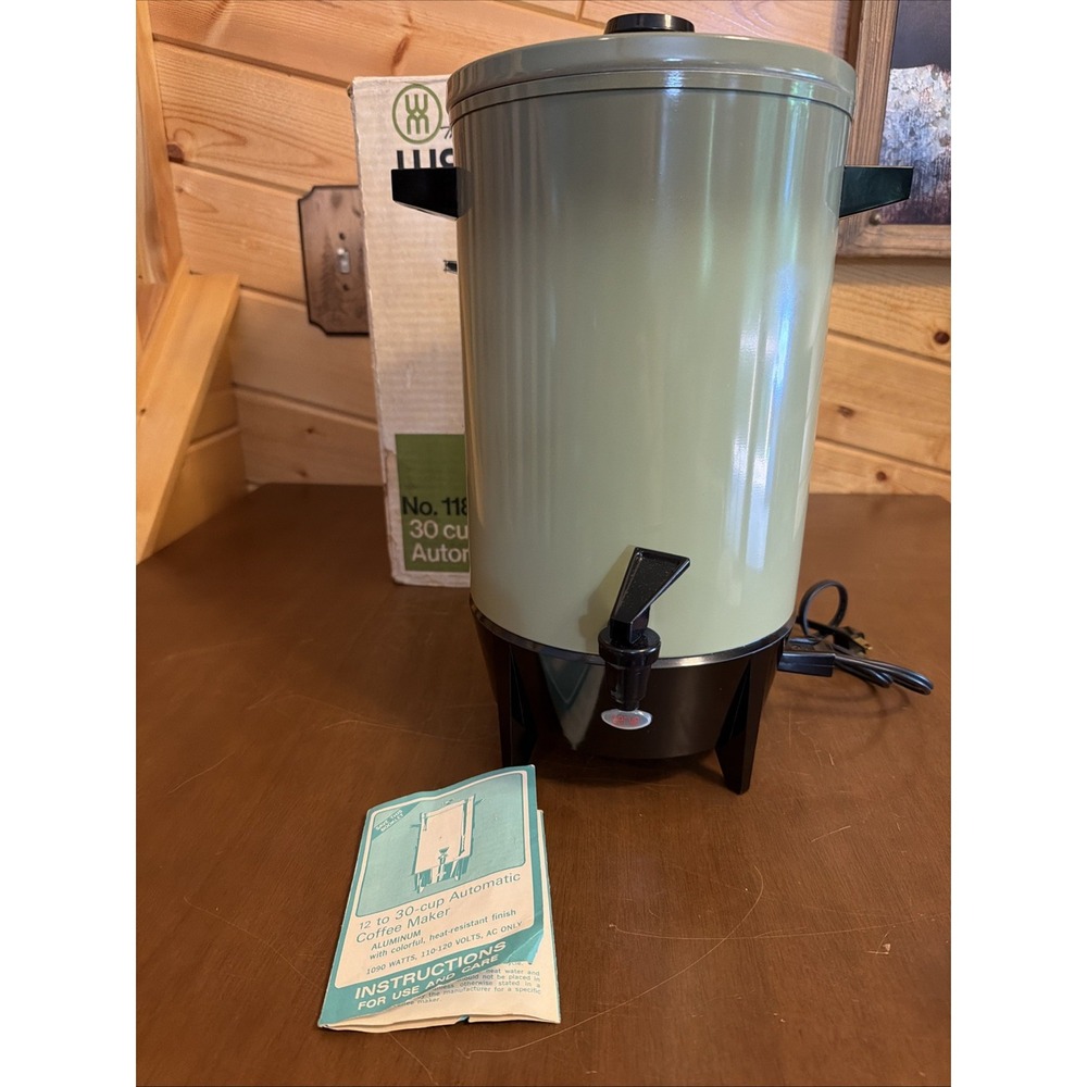 Vintage Avocado West Bend 12- 30 Cup Automatic Coffee Pot No. 11868 Electric EUC